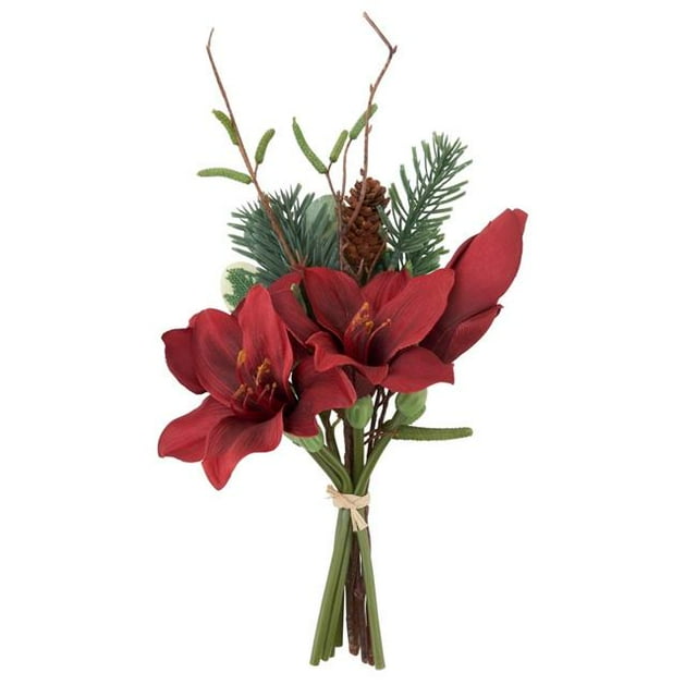 Saro Lifestyle FL424.R Artificial Bouquet with Amaryllis Pine Needle Design - Set of 12