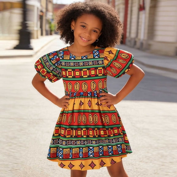 Glisme Girls Dresses Bohemian Summer Dress Flutter Sleeve Dress With Embroidery Floral Print Traditional Dress Orange Sundress Size 130