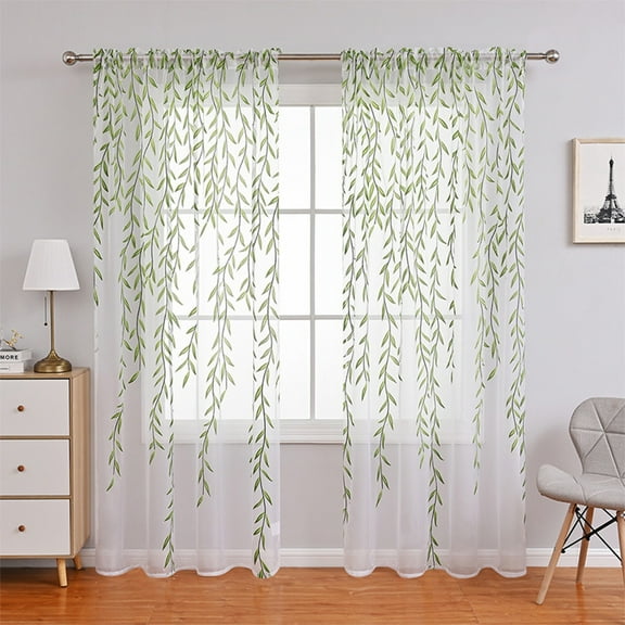 Ovzne Wicker Shade Curtain - 39.37X78.74 Inches Green Polyester Sun Screen With White Gauze, Set Of 2 For Bedroom Living Room