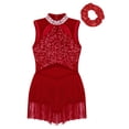 thumbnail image 3 of Runhomal Justaucorps de Ballet Sans Manches à Paillettes pour Filles, Robe à Franges, Style Latin Moderne Jazz Tango Rumba Salsa, Bourgogne 14, 3 of 7