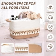 Natubeau 3 Pack Woven Storage Baskets, Jute 22L Large Storage Basket for Organizing, Cotton Rope Storage Bins with Heavy Tassel, Cube Laundry Baskets