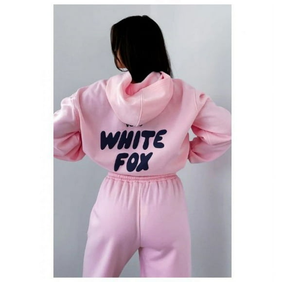 2024 White Fox Men'S And Women'S Letter Print Loose Hoodie Casual Sweatshirt Sweatpants Set_h