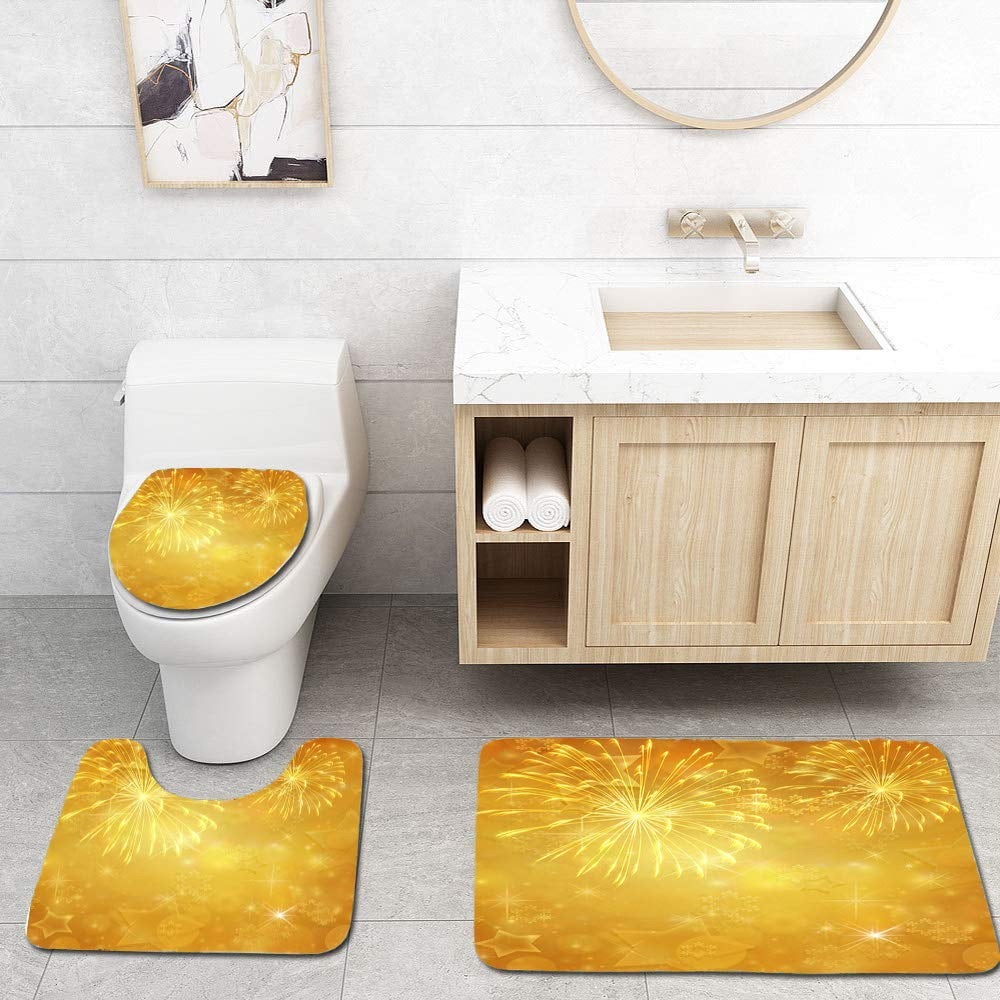 GOHAO Gold Colored Holiday 3 Piece Bathroom Rugs Set Bath Rug Contour