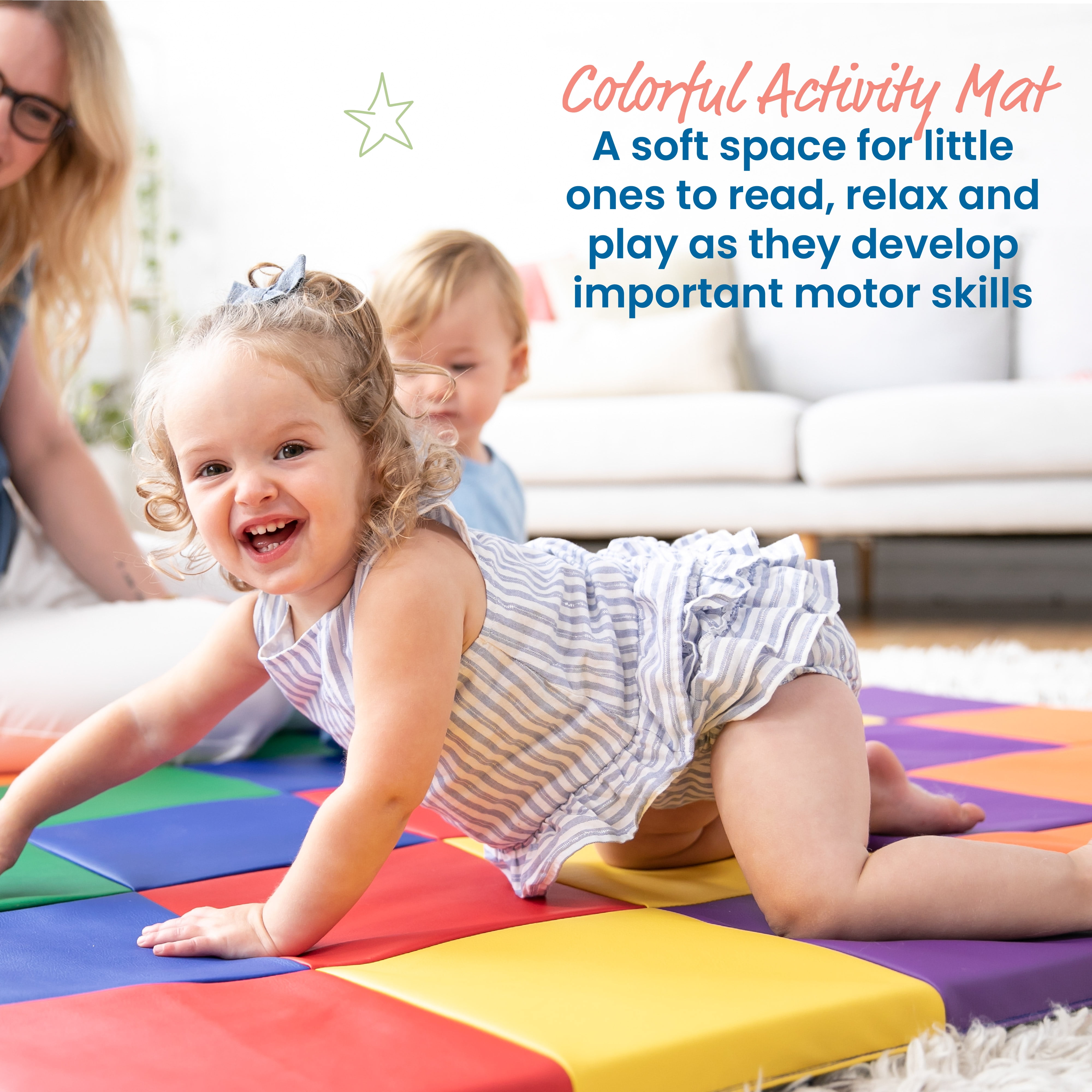 ECR4Kids SoftZone Patchwork Folding Activity Play Mat, 58in Square, Baby Essentials, Assorted