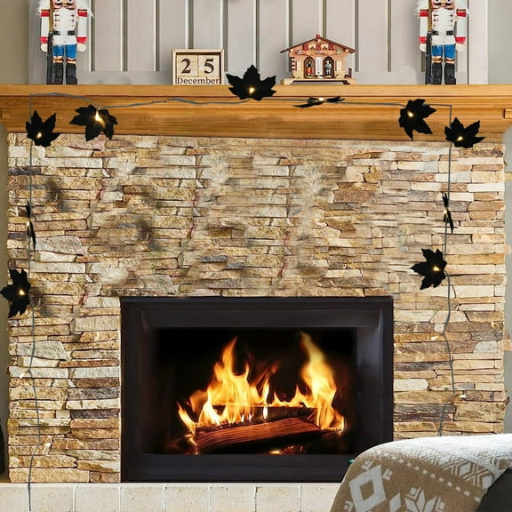 Konghyp Halloween Decorations Lighted Fall Garland, 50 LED String Lights, Cozy Indoor Outdoor Decor, Festive Maple Leaves Wreath, Battery Operated Fall Ornaments