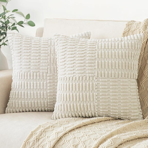Soft Corduroy Boho Textured Throw Pillow Covers Set Of 2 18x18 Inches Beige Decorative Cushion Covers For Sofa Patio Living Room Christmas Thanksgiving