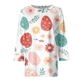 thumbnail image 4 of HAVUITYY Women's Easter 3/4 Sleeve Sweater, Cute Bunny Eggs Pattern Crew Neck Pullover, Spring Oversized Casual Going Out Tops, 4 of 5