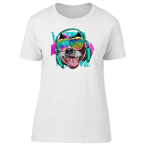 Pitbull With Headphones T-Shirt Women -Image by Shutterstock, Female Small