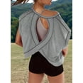 thumbnail image 4 of Women Short Sleeve Workout Shirts Open Back Tops Casual Yoga Y2k Athletic Gym Slouchy Crop Running Tees Grey S, 4 of 5