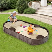 Vicamelia 6F Outdoor Wooden Elliptical Sandbox with Cover Bottom Liner & Built-in Corner Seating for Beach, Brown