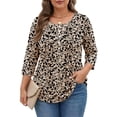 thumbnail image 2 of WellSize 3/4 Sleeve Plus Size Womens Blouses Casual Floral Pleats Tops Summer Crewneck Shirts Tunic Curved Hem Blouses, 2 of 7