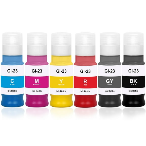 GI-23 Ink Bottle Replacement for Canon GI23 GI 23 Refill Ink Bottle Work for Canon PIXMA G620 G520 Printer Ink (6-Packs,Black Cyan Magenta Yellow Red Gray)