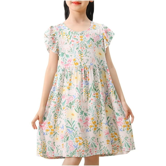 HomeGardon Girls Dress,Dresses for Girl Summer Middle Children Big Girls Sleeveless Dress Graphic Print Children's Clothing,100-170