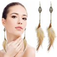 thumbnail image 2 of Pendientes idealway, largos, colgantes, plumas naturales, color marrón, 2 of 5
