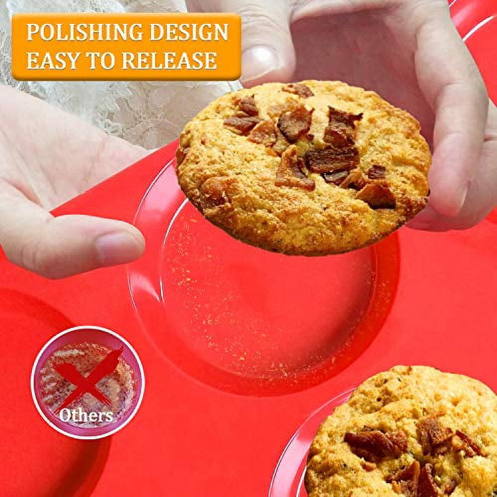 Walfos Silicone Whoopie Pie Baking Pans, 2 Pcs Non-Stick Muffin Top Pan.  Food Grade and BPA Free Silicone, Great for Muffin, Eggs, Tarts and More,  Dishwasher Safe 
