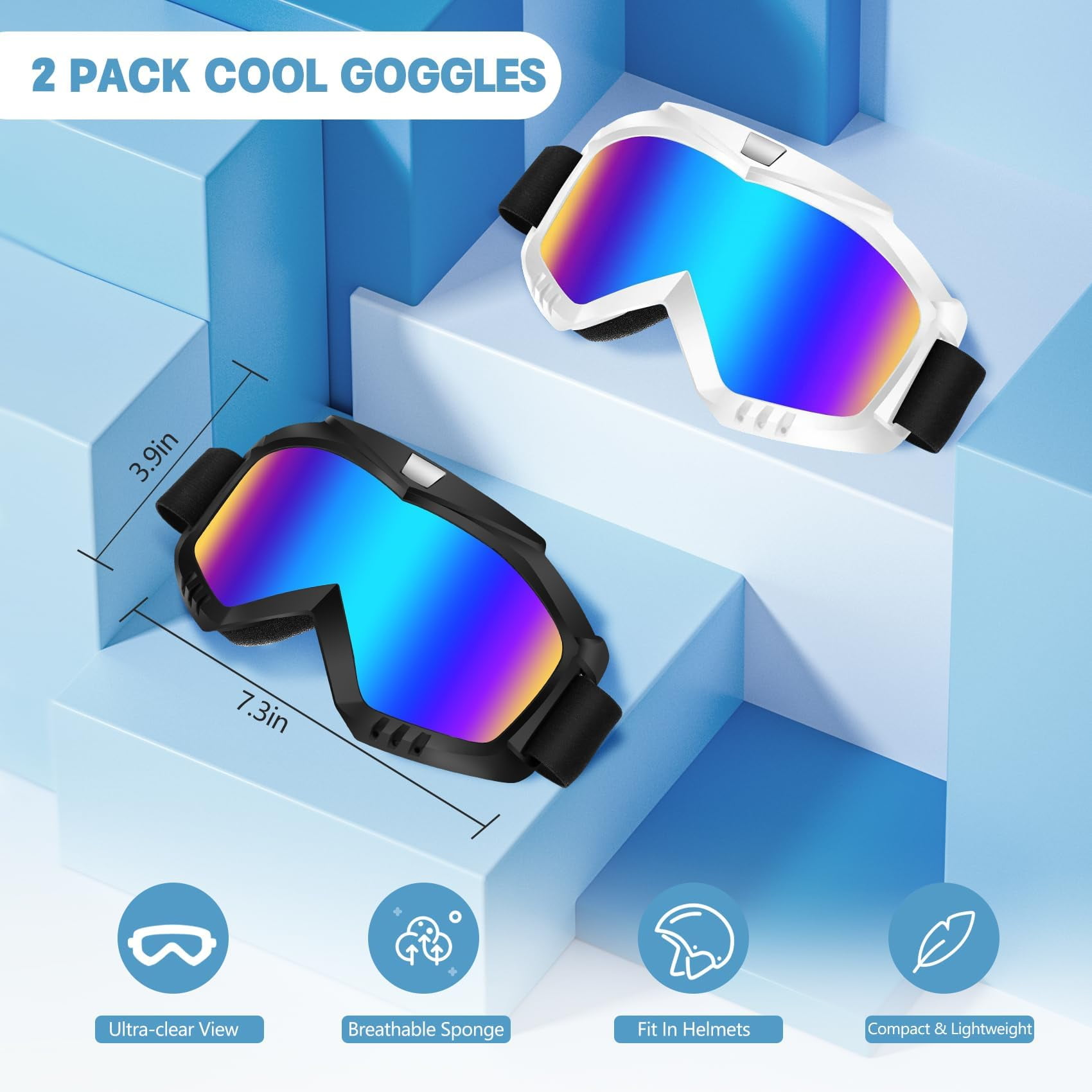 Dirt Bike Goggles 2 Pack - Motorcycle, ATV, Riding, Ski, Windproof Racing Glasses