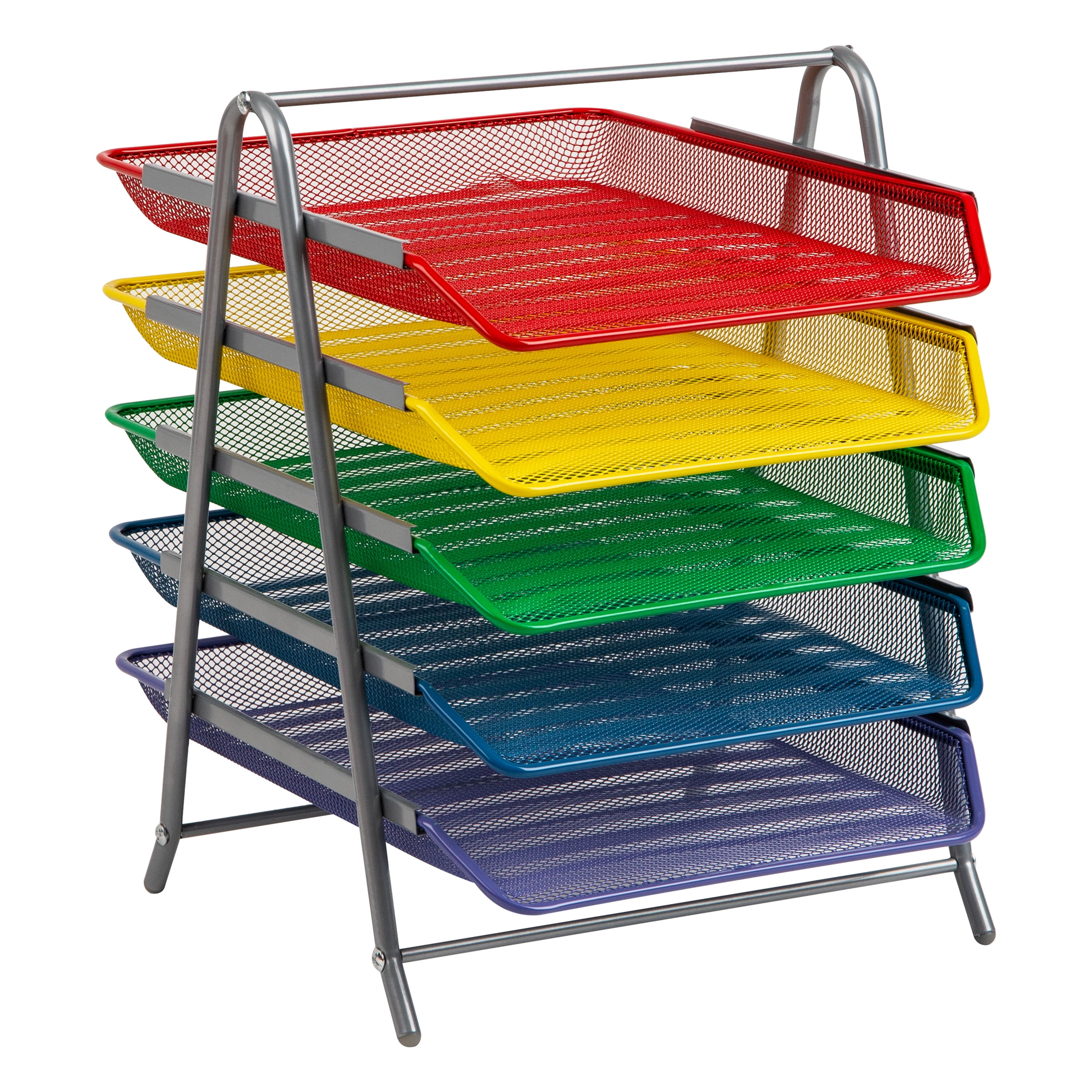 Mind Reader 5-Tier Paper Tray, Desktop Organizer, File Storage, Workspace, Office, Metal Mesh, 11.75"L x 14"W x 15"H, Assorted Colors