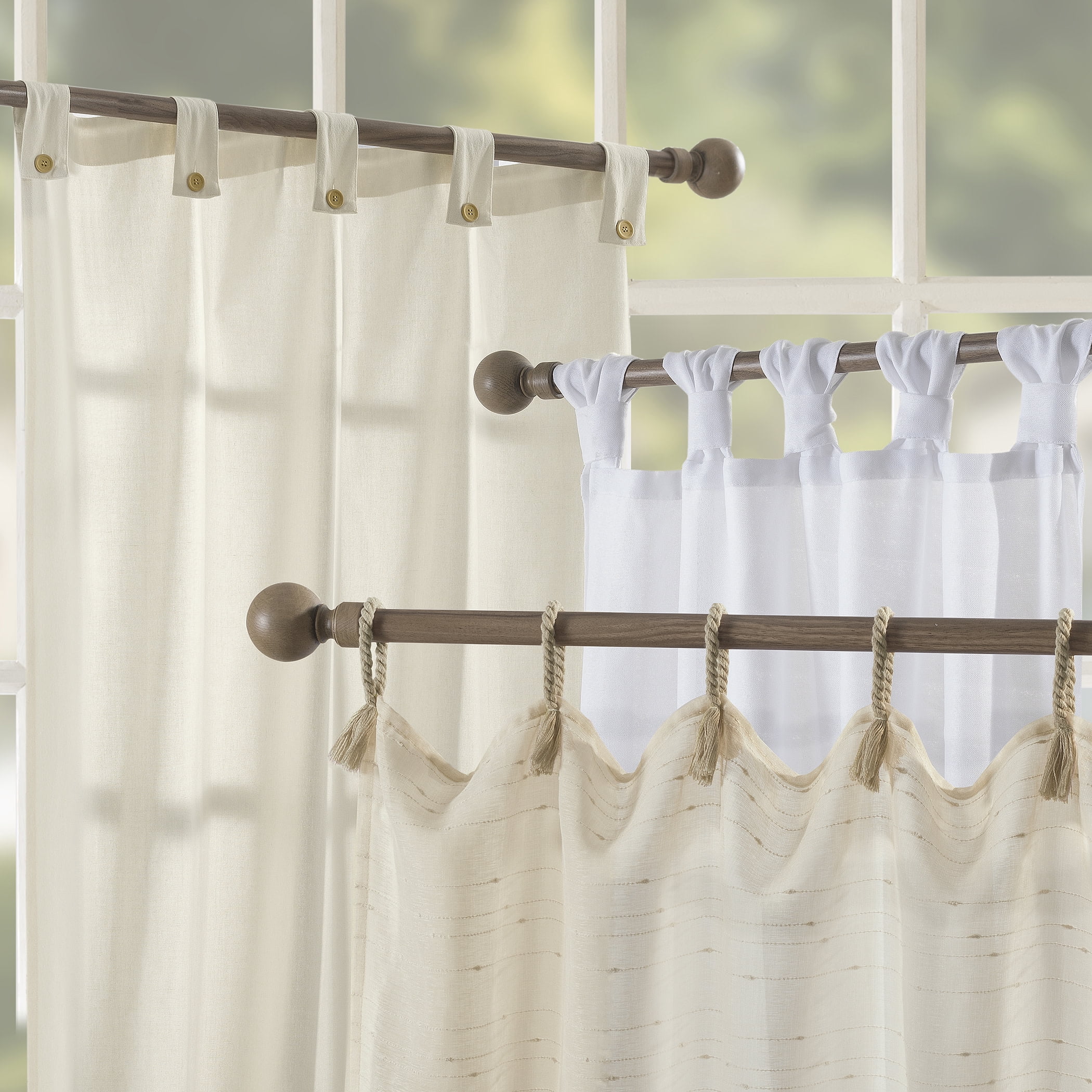 No. 918 Noemi Slub Stripe Rope Tab Semi-Sheer Curtain Panel, 1-Piece Tab Top Indoor Window Panel, 50”x84", Natural