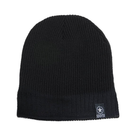 Men's Fleece Lined Warm Winter Knit Beanie Hat Cap, Black