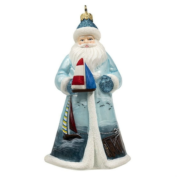Joy to the World Glitterazzi Sailing Santa Polish Glass Christmas Ornament