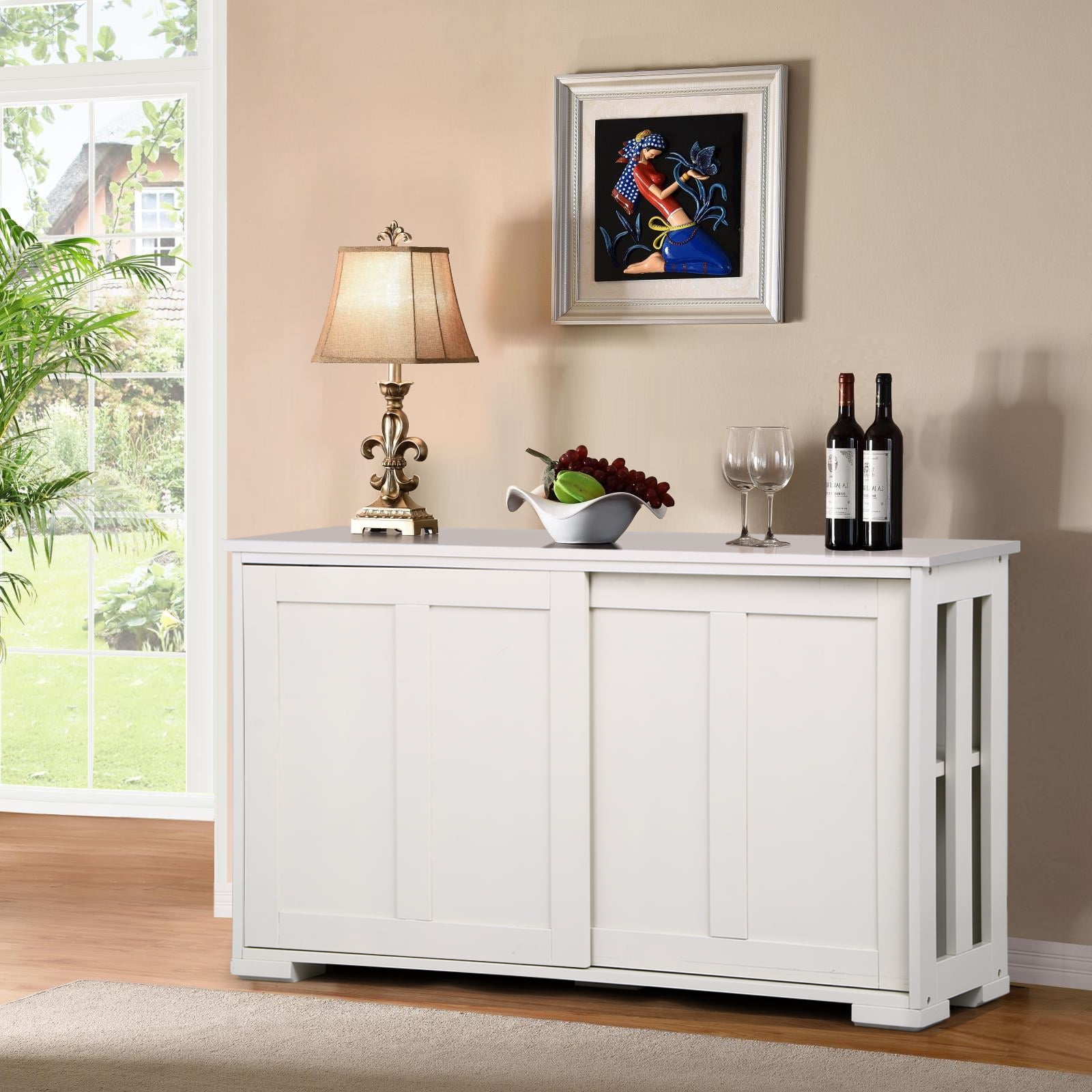 Topeakmart Antique White Buffet Cabinet Kitchen Table Sliding Door Stackable Sideboard Storage Cabinet Walmartcom Walmartcom