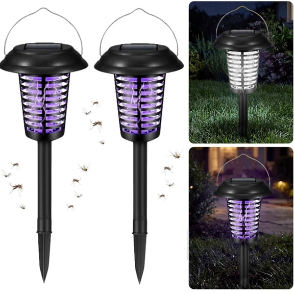 G · PEH Solar Bug Zapper, 2 Pack Outdoor Solar Powered Mosquito Zapper Killer Lamp Fly Zapper Repellent Lighting Stake Landscape Fixture