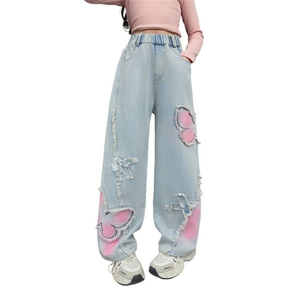 HIPYLO Straight Jeans 5t Girls Jeans Plus Size Cargo Pants Pantalones Para Hombre Girls 3t Clothes 5/6 Girls Clothes 3t Toddler Girl Clothes, Sky Blue 10-11 Years