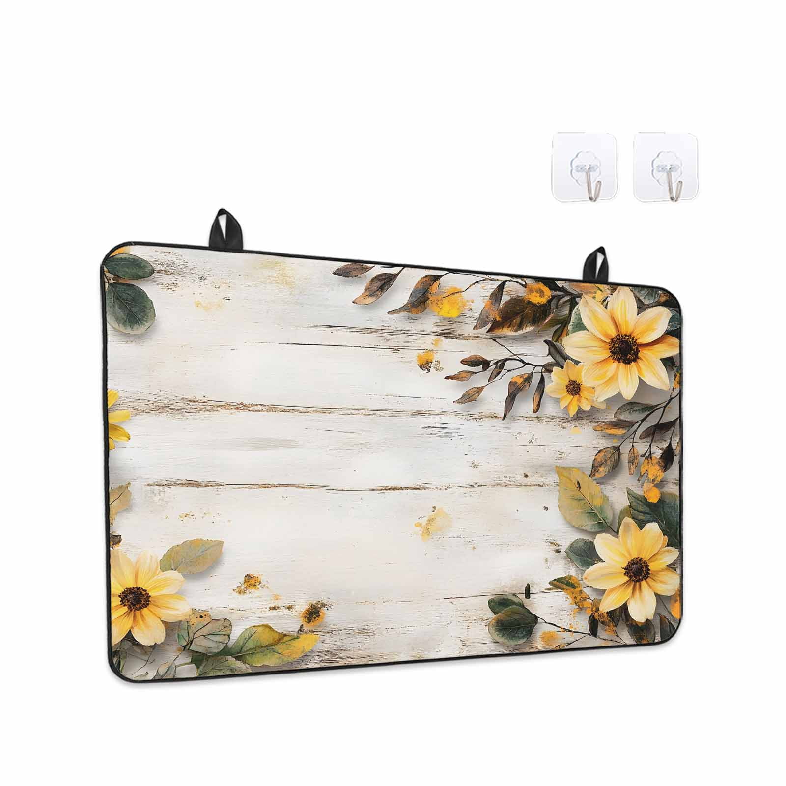 Yellow Floral Spring Stove Top Cover for Electric Stove, Heat-proof & Non Slip Glass Top Stove Cover Protector, Vintage Summer Botanical Kitchen Flat Cooktop Rubber Mat 24x21 Inches