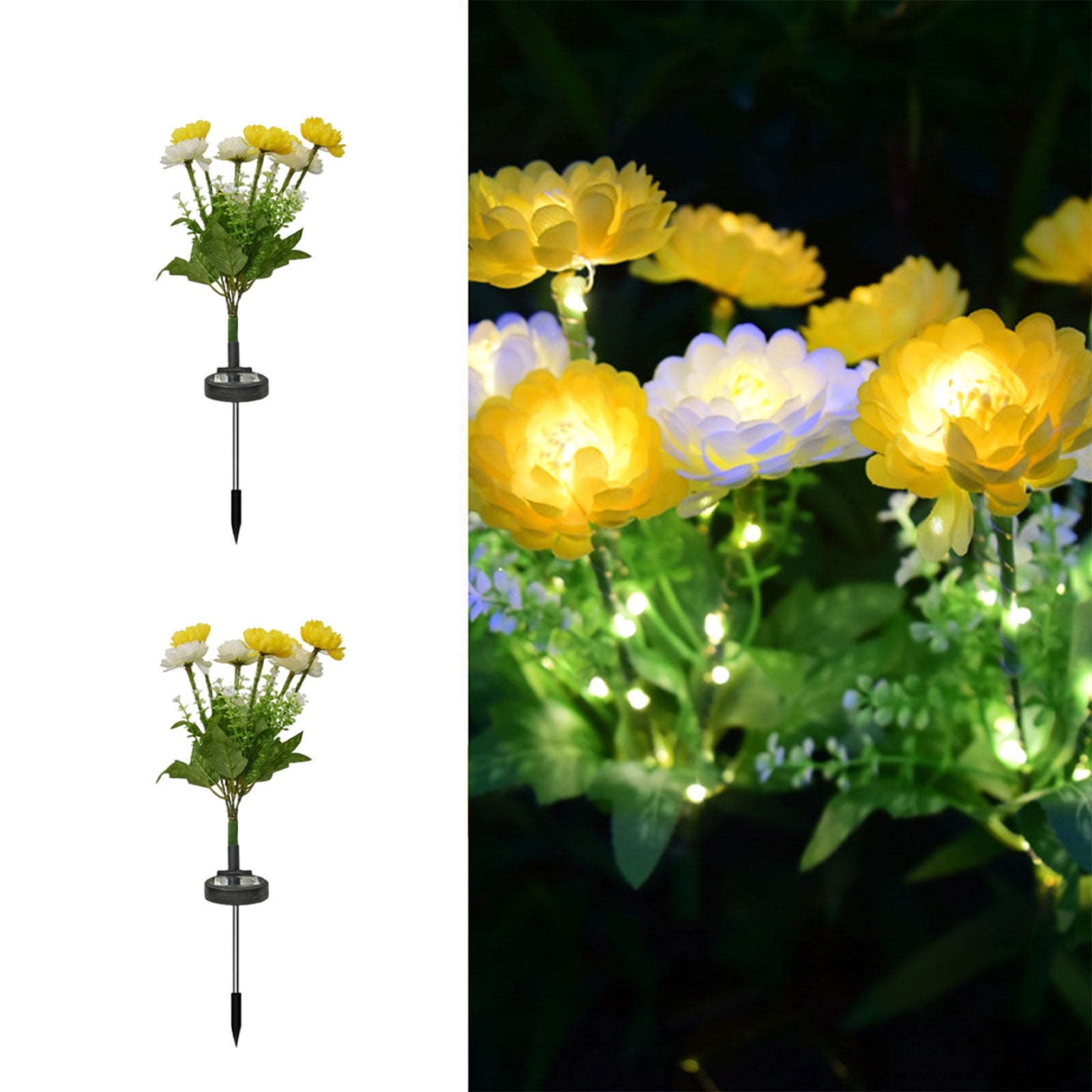 Solar Garden Lights LED Colorful Waterproof Realistic Solar Powered Snow Lotuss Landscape Lights Automatic Lighting In Darkness for Pathway Patio Yard Garden Decor (Yellow + White)