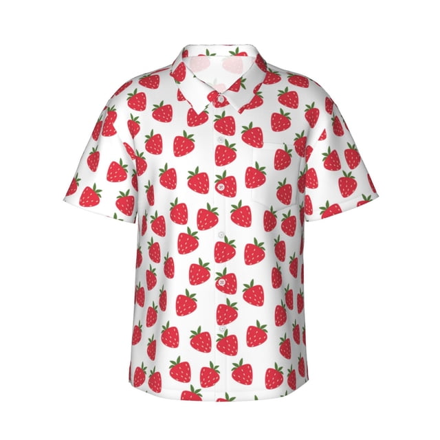 Fotbe Cartoon Strawberry Camisa Hawaiana para Hombre Unisex – Camisa Casual de Verano con Botones de Manga Corta de Algodón y Lino,XX-Large