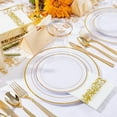 thumbnail image 2 of 700 Pieces Gold Plastic Dinnerware Set for 100 Guests - Includes Plates, Cups, Napkins, and Disposable Cutlery - Elegant White & Gold Design, Perfect for Parties and Events, 2 of 3