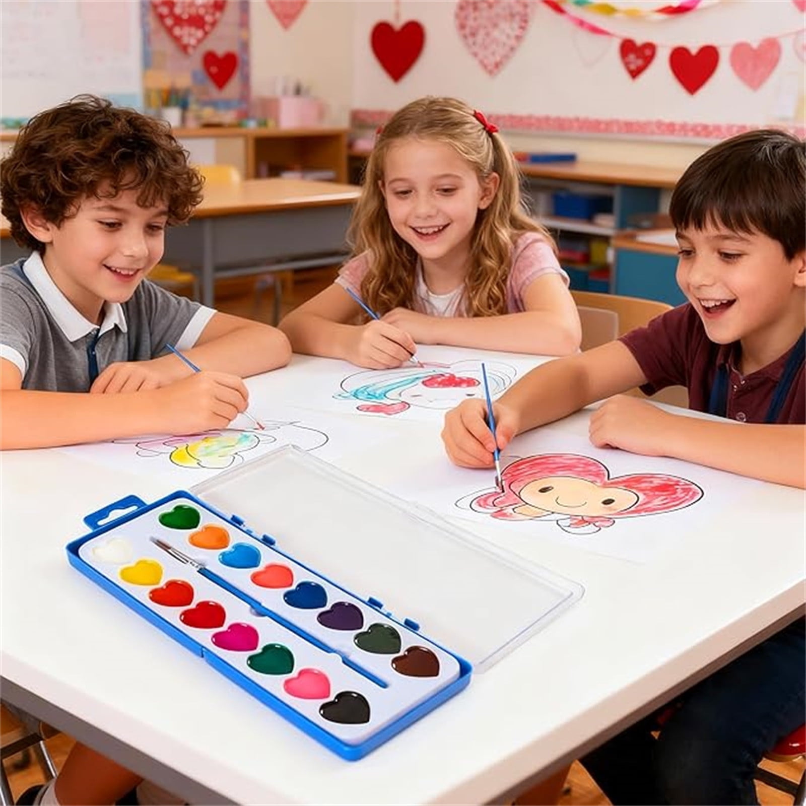 Valentines Day Gifts-16 Colors 36Pc Valentine Watercolor Paint Set,Valentines Party Favors,Valentines Day Gifts For Kids,For Prizes Exchange Gifts Valentines Party Favors For Preschool School