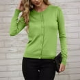 thumbnail image 2 of Women's Cardigan Sweater Long Sleeve Crewneck Button Down Solid Cable Knit Coat Green M, 2 of 6