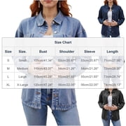 SwiftWear Cropped Washed Denim Jacket Shirt for Women with 2 Pockets – Relaxed Fit Button Down Trendy Short Shacket, Dark Blue