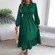 thumbnail image 1 of mfyjkho Vestidos de verano para mujer, Vestido liso de mujer con cuello redondo, mangas largas y volantes Vestidos de fiesta para mujer xl, 1 of 8