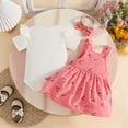 thumbnail image 5 of Rhuody Ensembles pour Filles Manches Courtes Col Rond Barboteuse Côtelée pour Bébé Justaucorps Nœud Papillon Jupes à Bretelles Ensembles Vêtements Rétro 12-18 Mois Rouge Melon D\'eau, 5 of 5