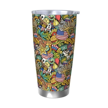 

Qekee USA 1 Print 20OZ Car Cup Stainless Steel Vacuum Insulated Tumbler Tumbler Cup With Lid And Straw Travel Coffee Mug-Without Straw