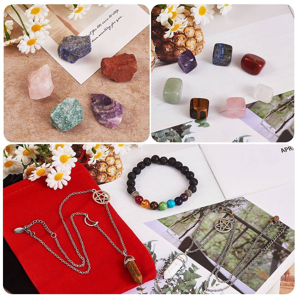 1box DIY Gemstone Bracelet Necklace Making Kit Including Natural Mixed Stone Beads & Bracelet & Necklace 21pcs/box