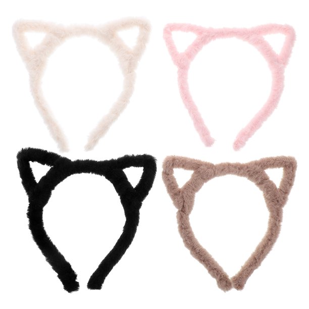 4 diademas de orejas de gato de peluche para mujer, bonitas diademas para niñas, para festivales, Halloween, fiestas, cosplay y maquillaje, colores surtidos