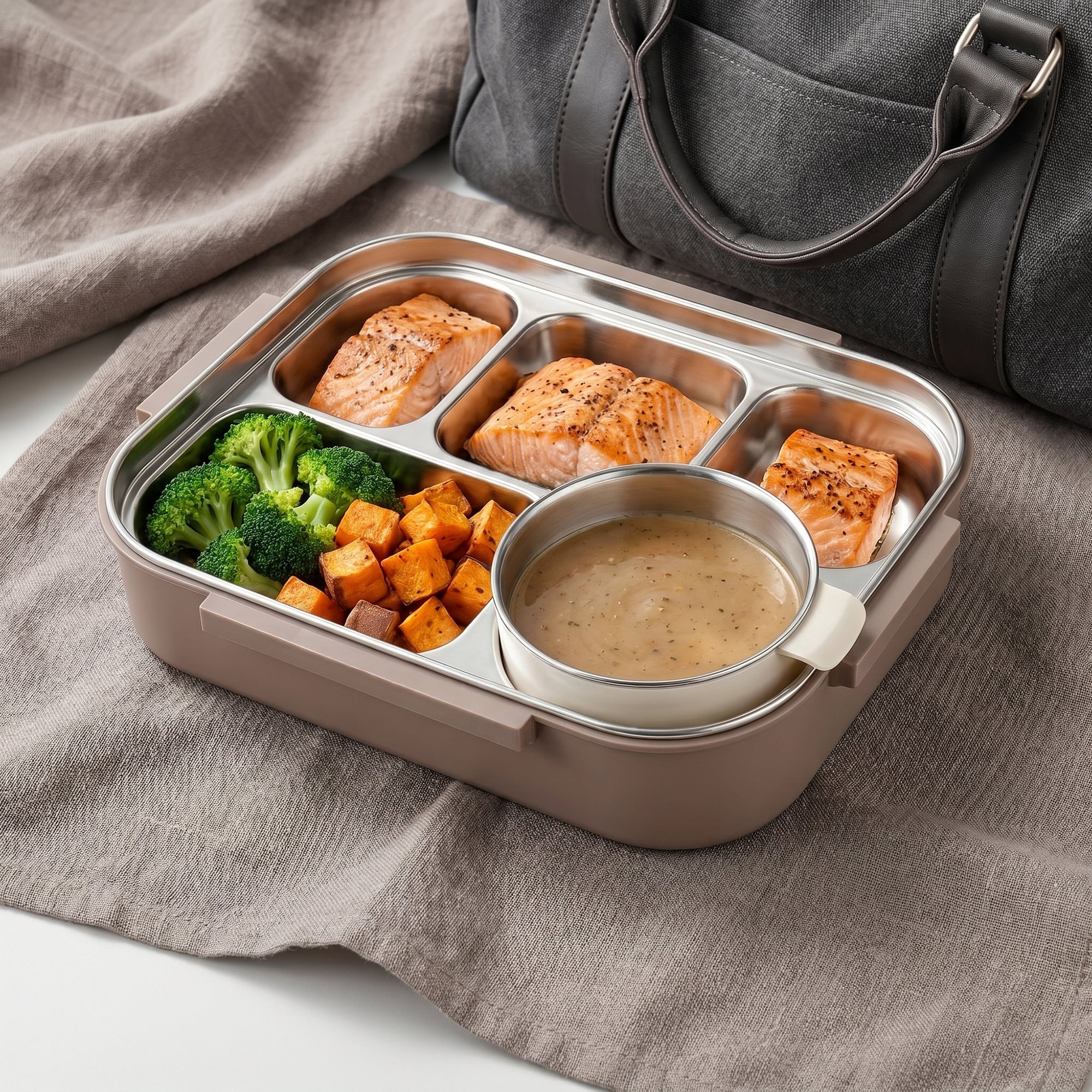 Unique Bargains Compartment Leak-Proof Meal Lunch Bento Box Coffee Brown