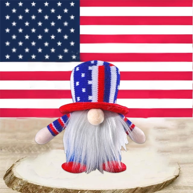 Gnomo Del Día de La Independencia, Gorro de Punto Artesanal, Adorable Muñeco de Anciano Sin Rostro, Adorno Decorativo para El Hogar, Idea de Regalo Única, Ideal para Fiestas y Festividades, Tamaño 13