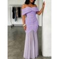 thumbnail image 6 of Womens Lilac Purple Off-Shoulder Ruched Mermaid Maxi Dress Elegant Gown, 6 of 7