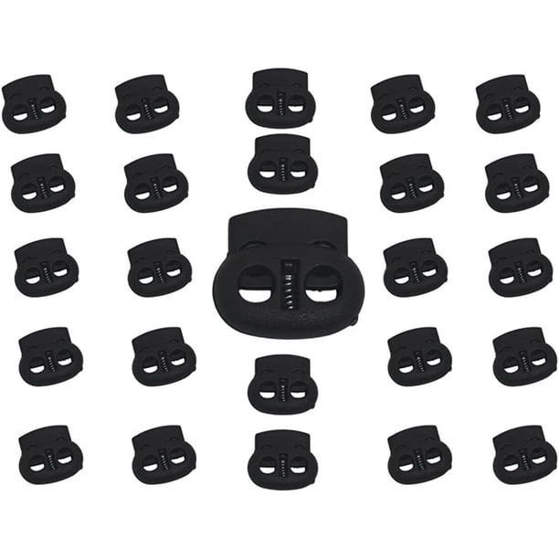 25 Pieces Black Plastic Cord Locks Double Hole Spring Stopper For DIY ...