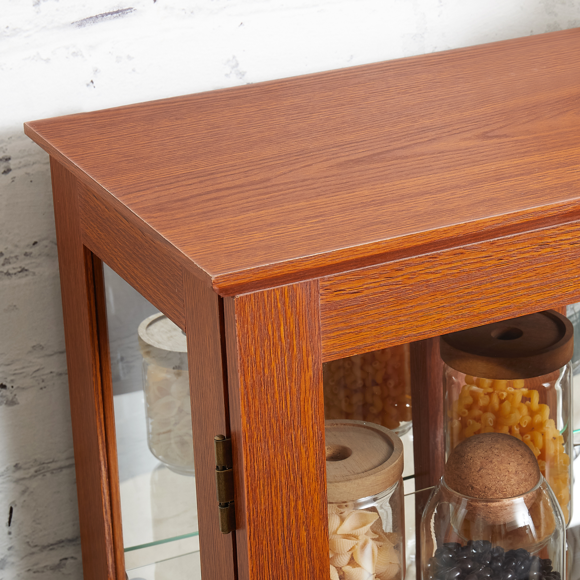 Leumius Curio Cabinet with Tempered Glass Doors, Lighted Display Cabinet with Mirrored Back Panel & Adjustable Shelves for Home or Office Dark Oak
