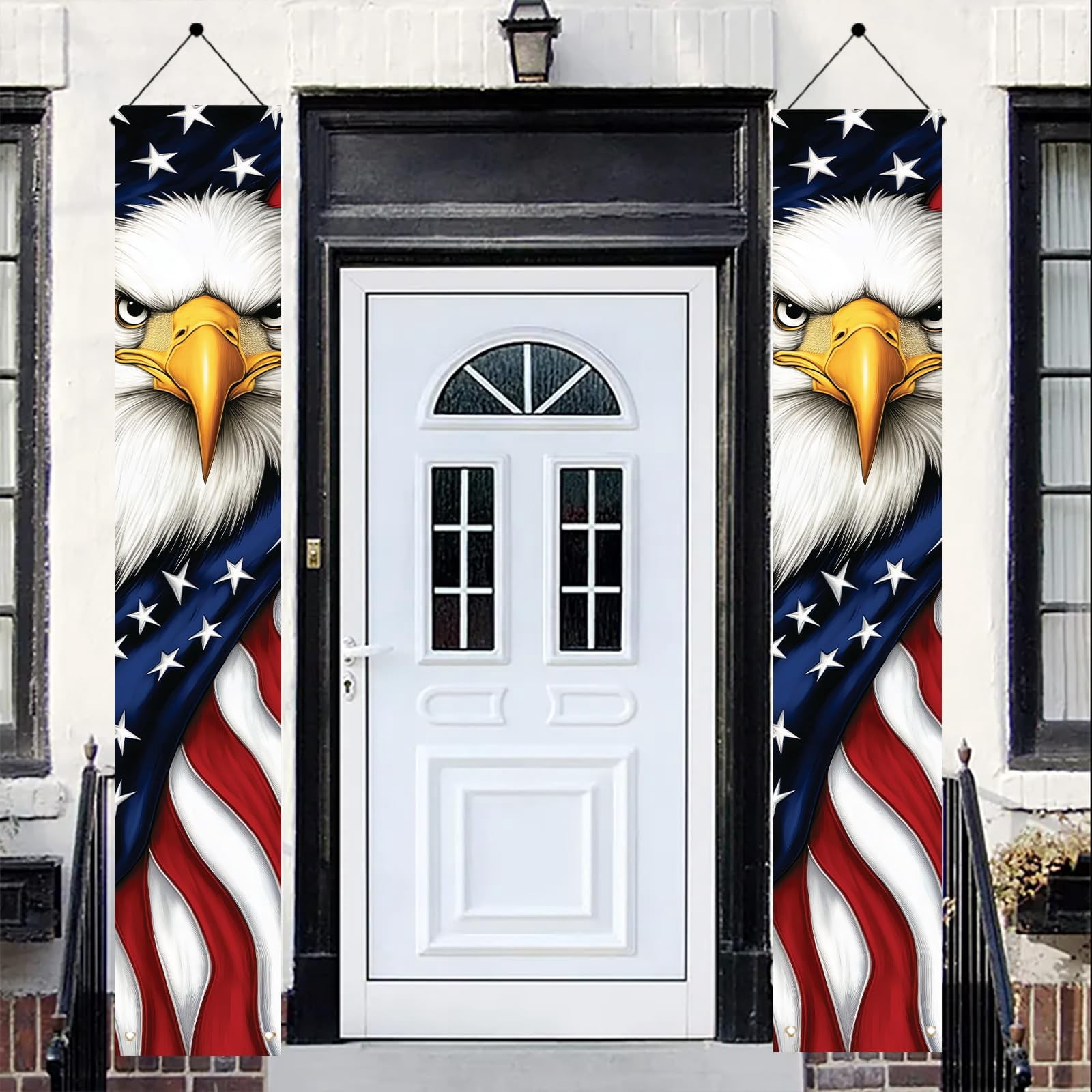 Patriotic Eagle Porch Banners 71x12 Inch American Flag Independence Day Outdoor Decorations Bald Eagle Hanging Porch Signs 4th of July Memorial Day Veterans Day Home Decor