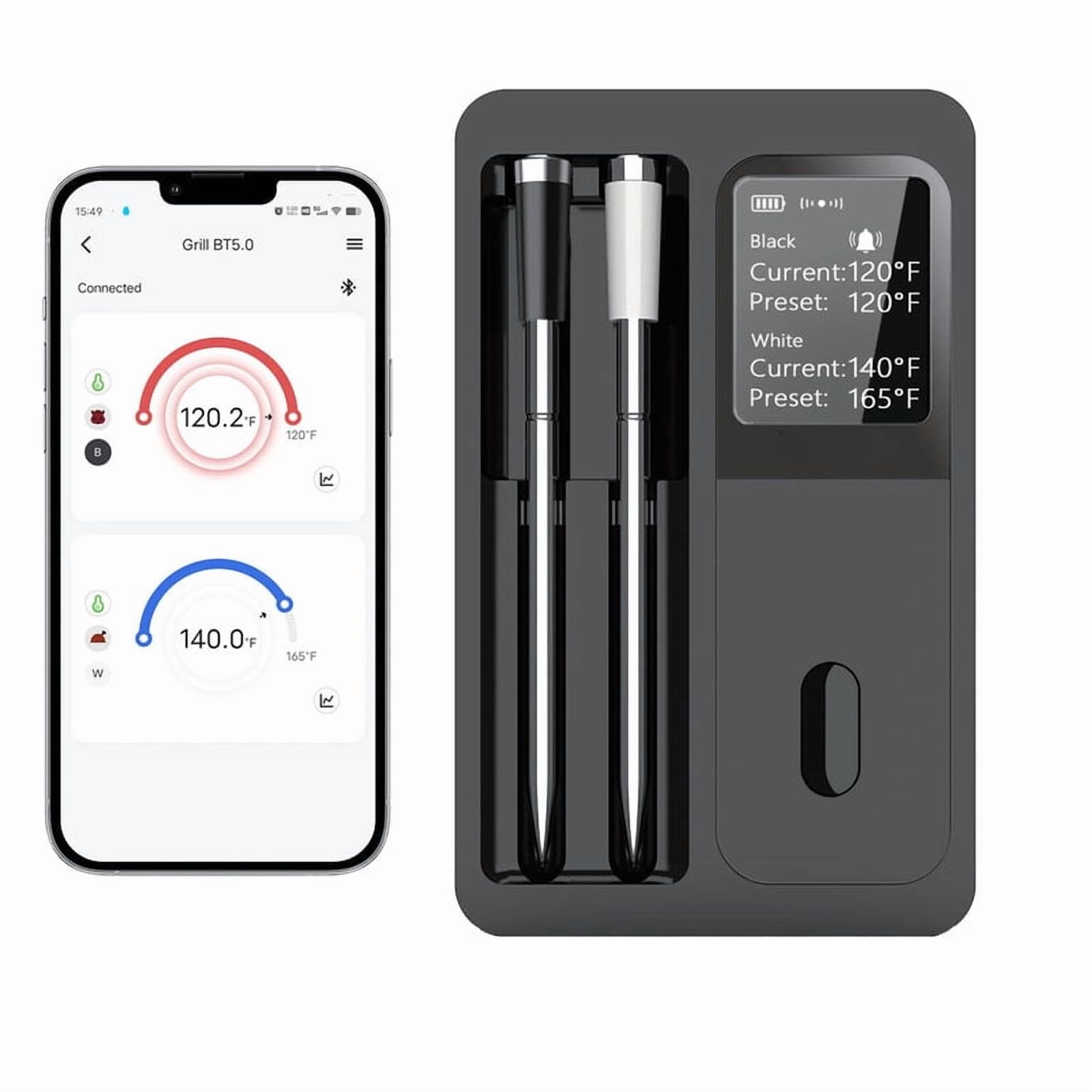 Meat Thermometer, Wireless Wifi Bluetooth Thermometer with 2 Probes, for Rotisserie Grill Oven, Waterproof, Kitchen Utensils