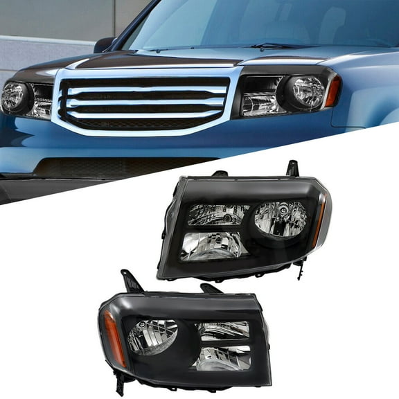 Pair Headlight Assembly For Honda Pilot 2012-2015 Halogen Black Left Right Side