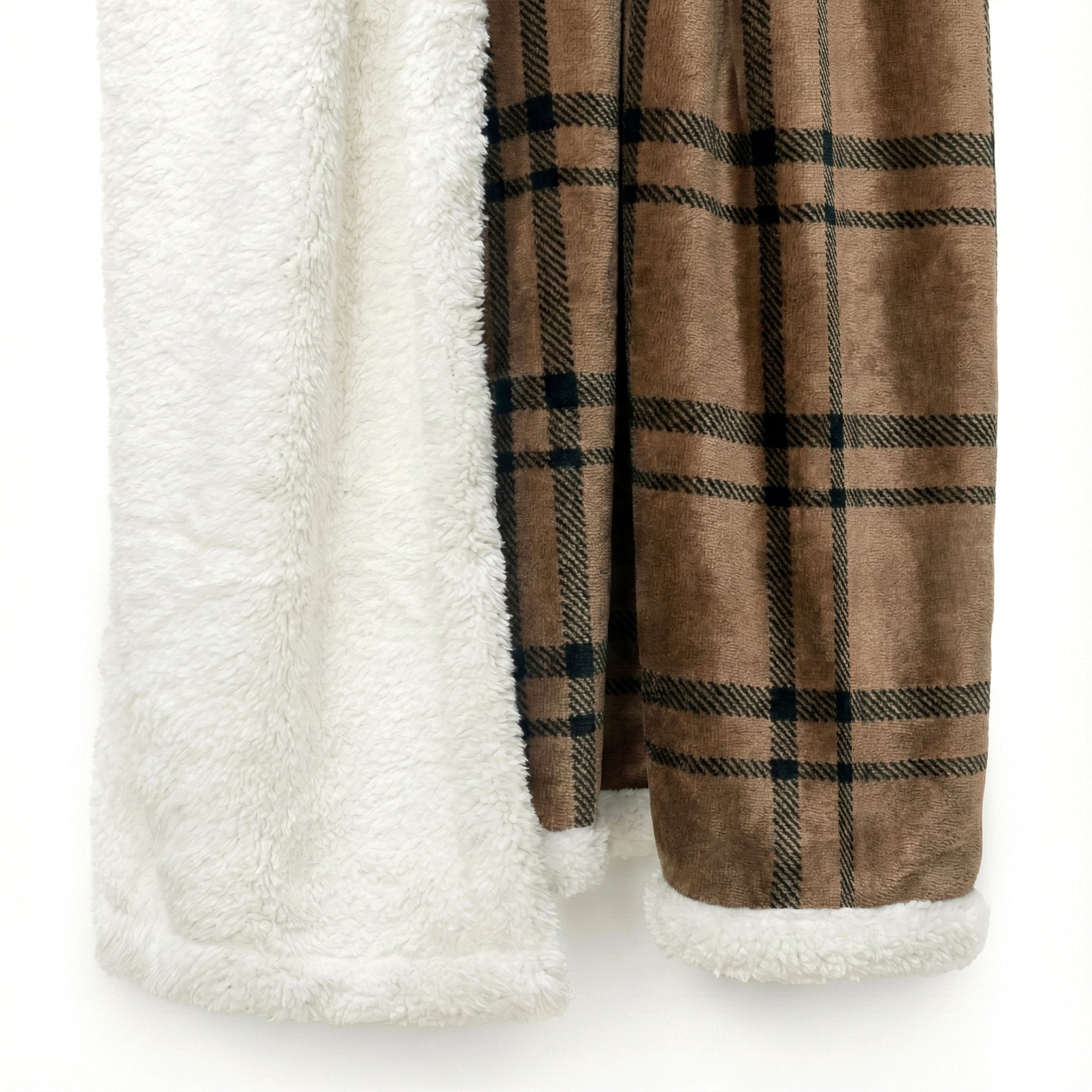 Americanflat Fleece and Reverse Sherpa Throw Blanket - 50x60 Inch Classic Tattersall Plaid - Ultra Soft Cozy Couch Cover - Warm Reversible Design - Brown