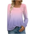 thumbnail image 3 of HVOBTTY Women's Long Sleeved T Shirt, Fall and Winter Tops for Women, Women's Casual Fashion Gradient Color Crew Neck Long Sleeve Button Loose T Shirt Top Pink, Pink, 3 of 5