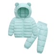 thumbnail image 3 of GYRATEDREAM Toddler Baby Boys Girls Two Piece Snowsuit Winter Bear Hooded Coat Puffer Down Jacket and Elastic Waist Snow Pants Sets for 2-3Y Green, 3 of 9